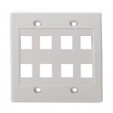 8 Port Flush Plate, Double Gang, NWT Design, White 