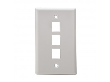 3 Port Flush Mount Keystone Plate, Smooth Type, White 