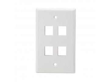 4 Port Flush Mount Keystone Plate, Smooth Type, White