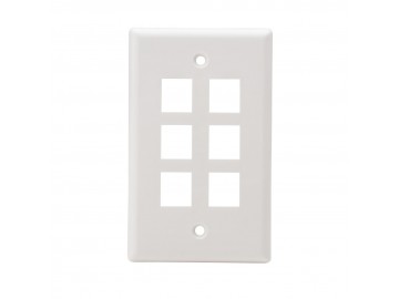 6 Port Flush Mount Keystone Plate, Smooth Type, White