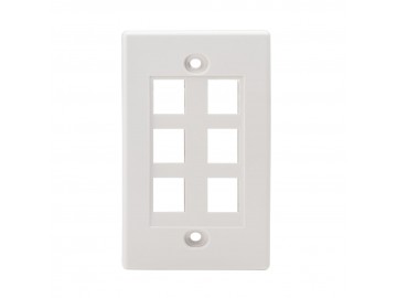 6 Port Flush Mount Keystone Plate, NWT Design, White 