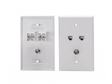 Combo Cat.6 + Voice 6C + F81 Flush Plate, Oversize, White